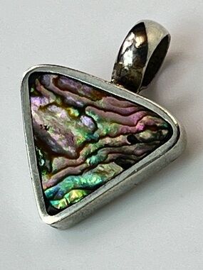 Sterling Silver Abalone Shell Pendant 925 Iridescent Southwest Artisan 1.5”